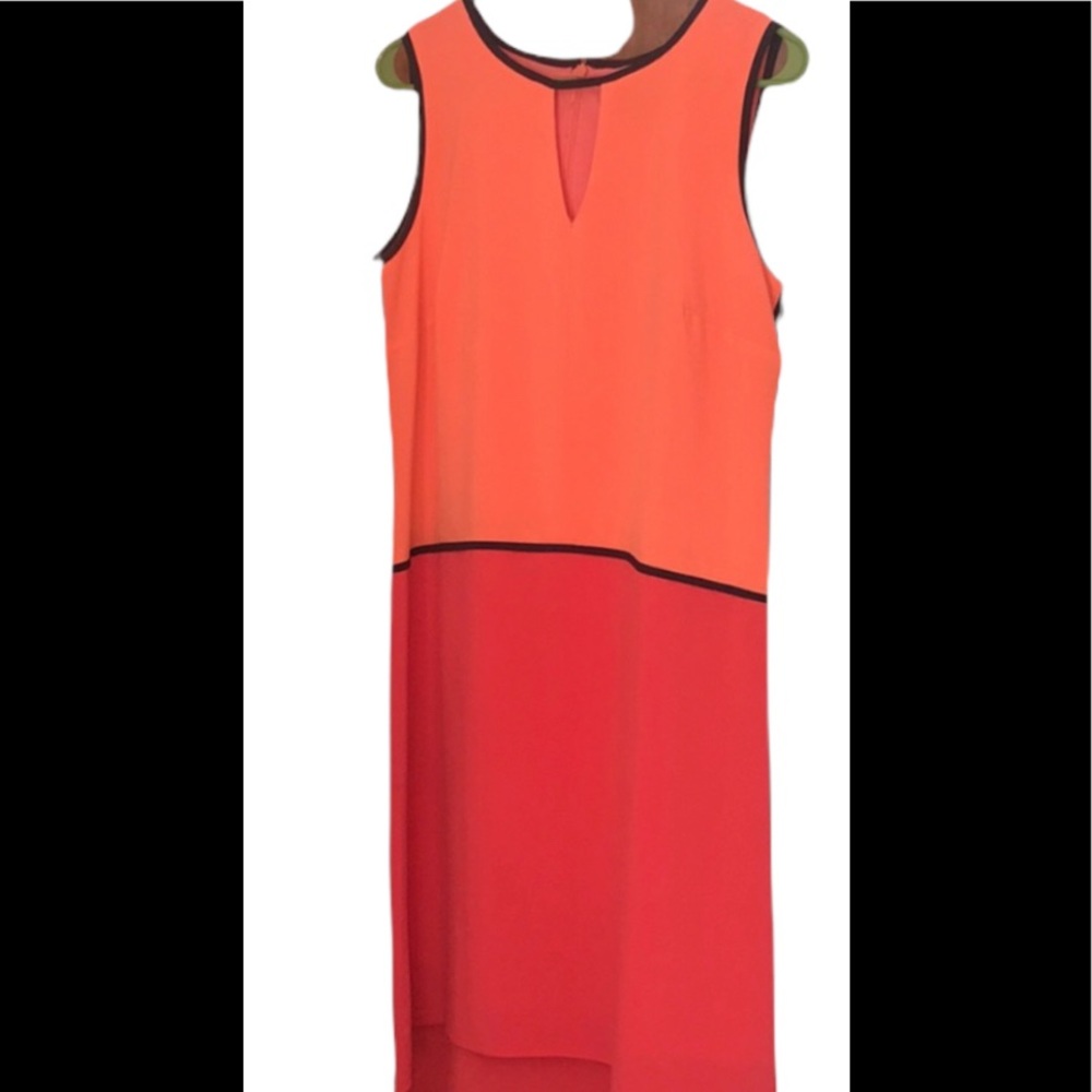 Chetta B Geometric orange peach black dress Sz 10